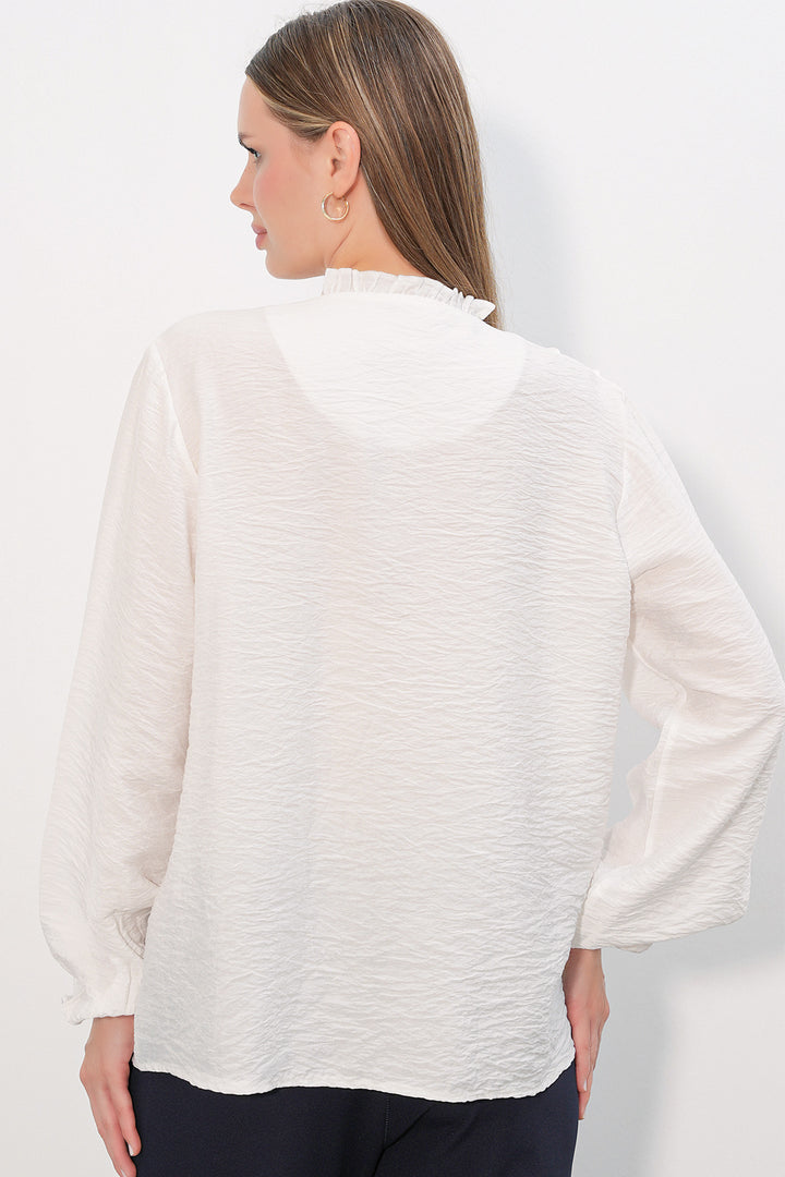 Bigdart Chemise à longues manches avec volants femme 40031 - Blanc