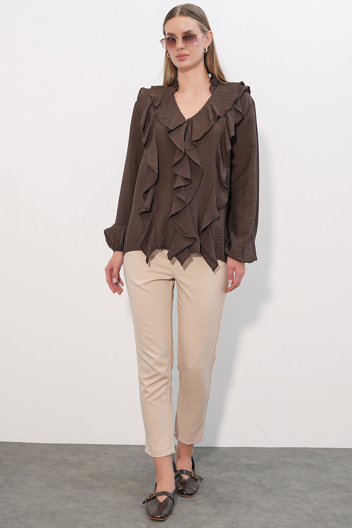 Bigdart Chemise à longues manches avec volants femme 40031 - Marron