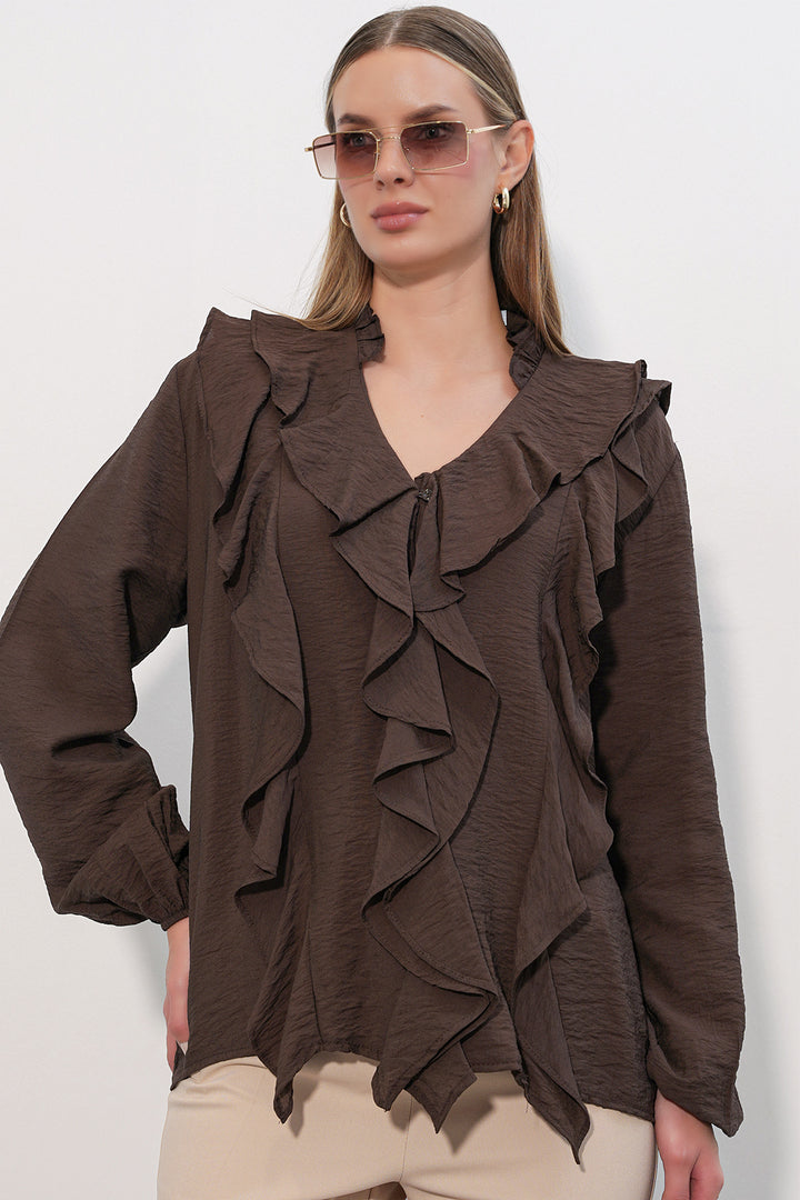 Bigdart Chemise à longues manches avec volants femme 40031 - Marron