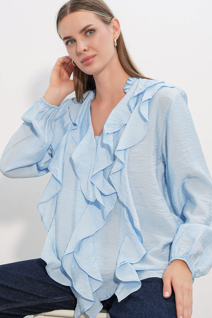 Bigdart Chemise à longues manches avec volants femme 40031 - Bleu