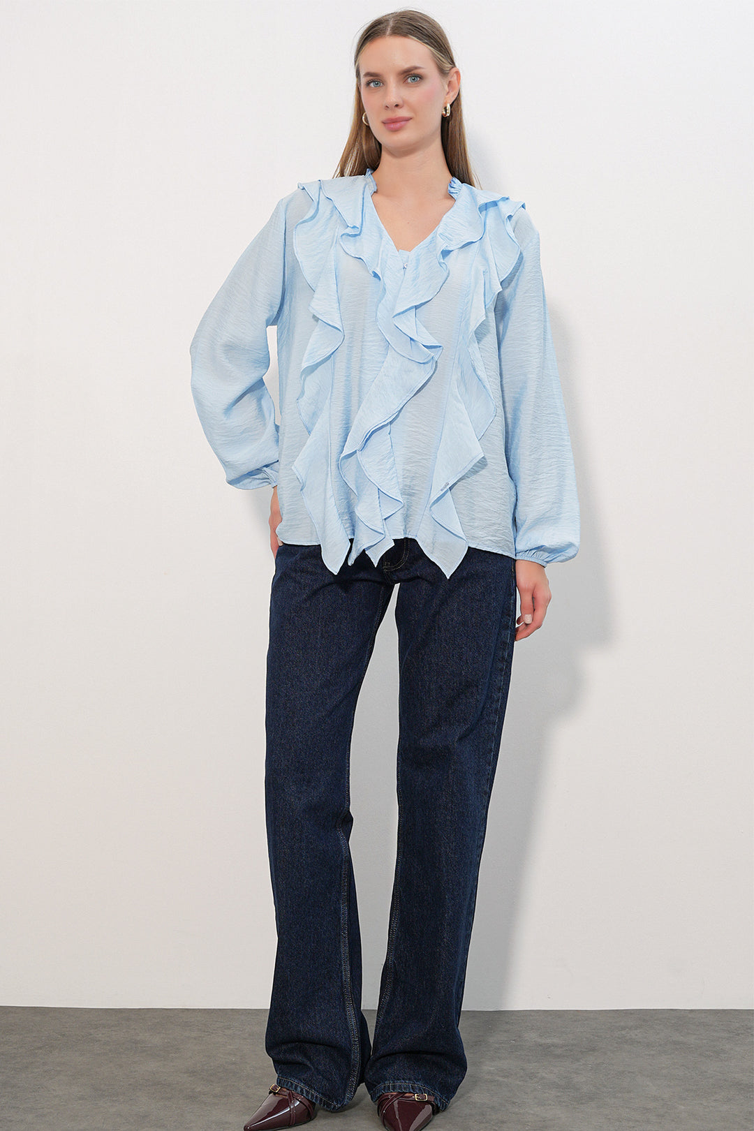 Bigdart Chemise à longues manches avec volants femme 40031 - Bleu