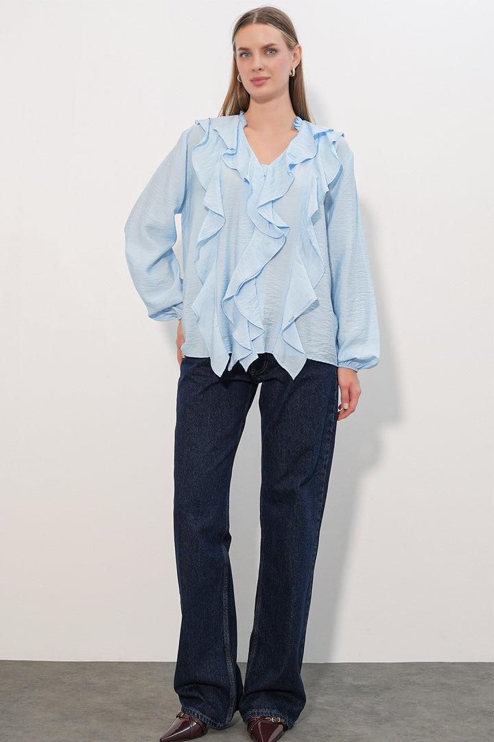 Bigdart Chemise à longues manches avec volants femme 40031 - Bleu