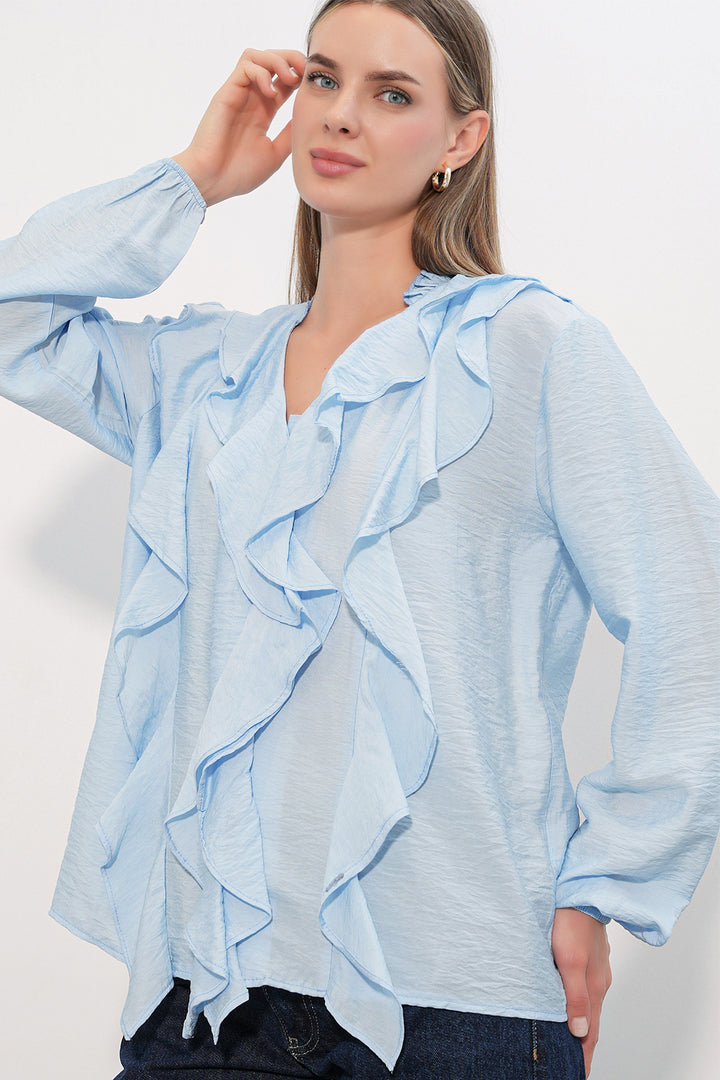 Bigdart Chemise à longues manches avec volants femme 40031 - Bleu