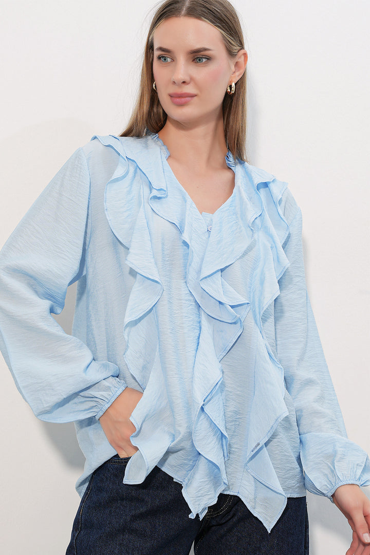 Bigdart Chemise à longues manches avec volants femme 40031 - Bleu