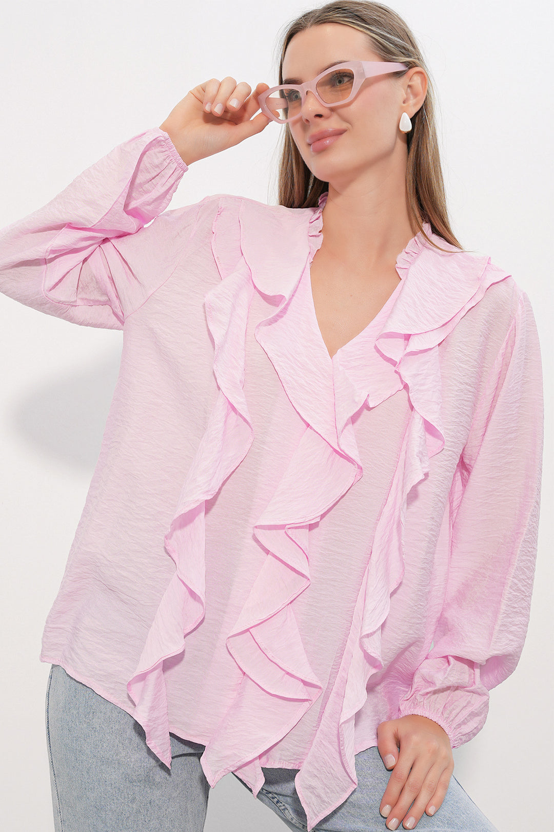 Bigdart Chemise à longues manches avec volants femme 40031 - Rose