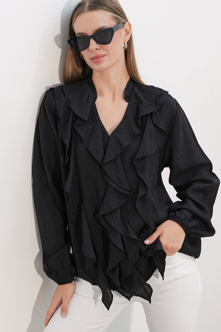 Bigdart Chemise à longues manches avec volants femme 40031 - Noir