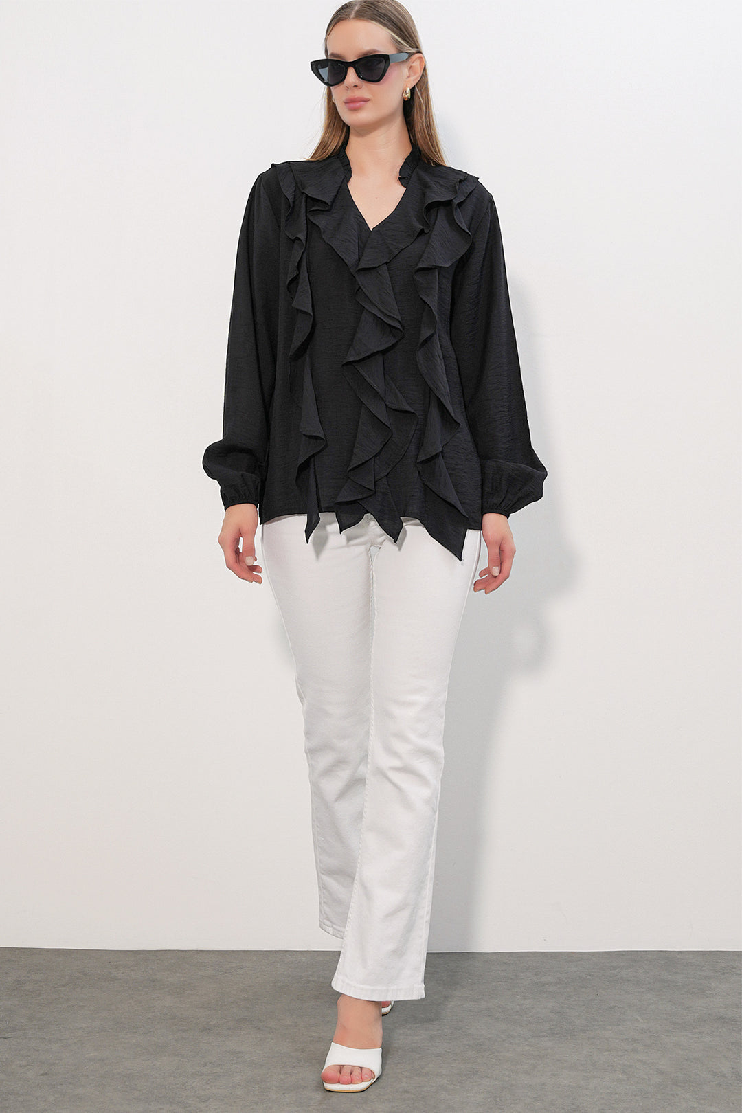 Bigdart Chemise à longues manches avec volants femme 40031 - Noir