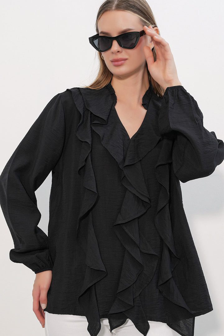 Bigdart Chemise à longues manches avec volants femme 40031 - Noir
