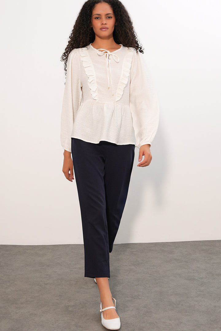 Bigdart Blouse à lacets et volants pour femme 999 - Blanc