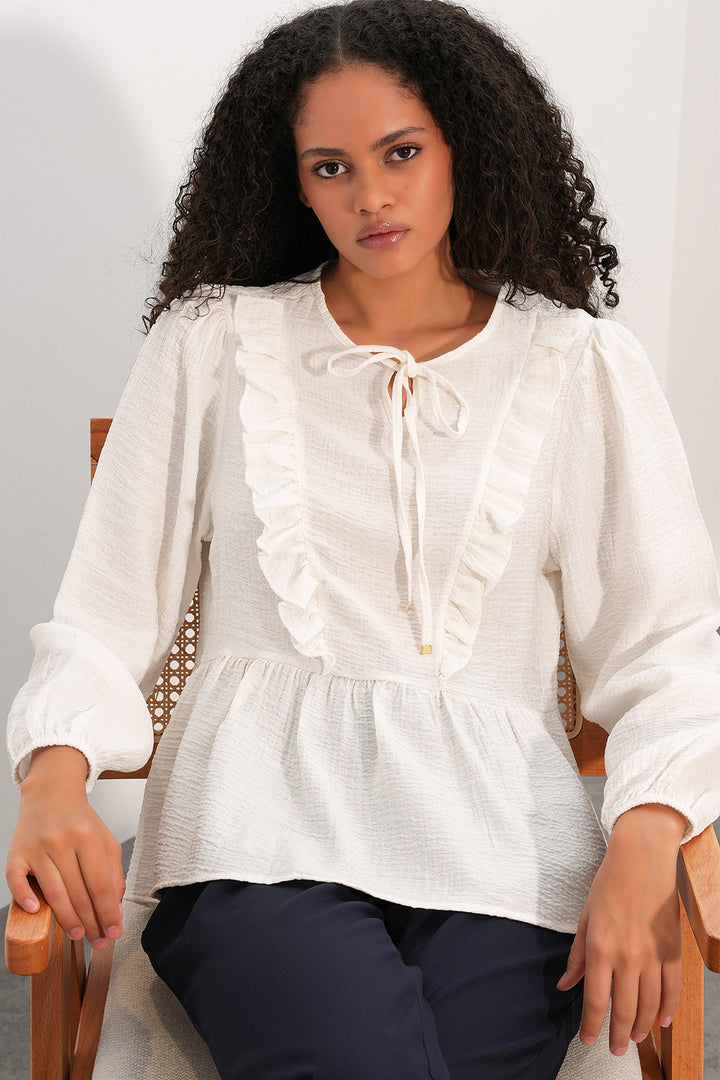 Bigdart Blouse à lacets et volants pour femme 999 - Blanc