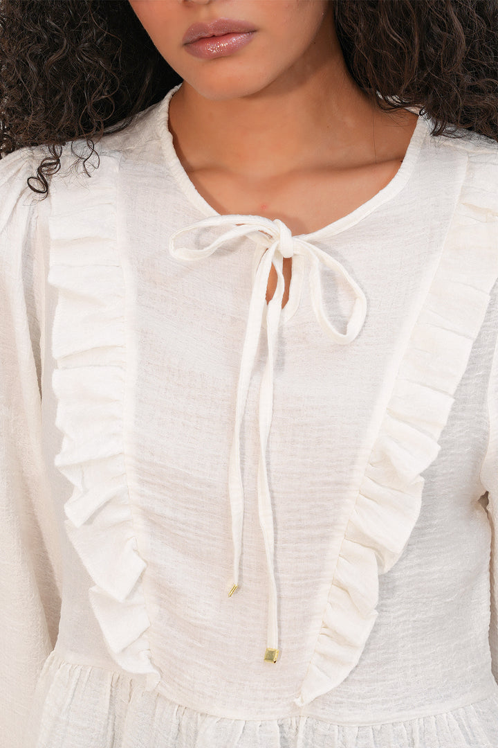 Bigdart Blouse à lacets et volants pour femme 999 - Blanc