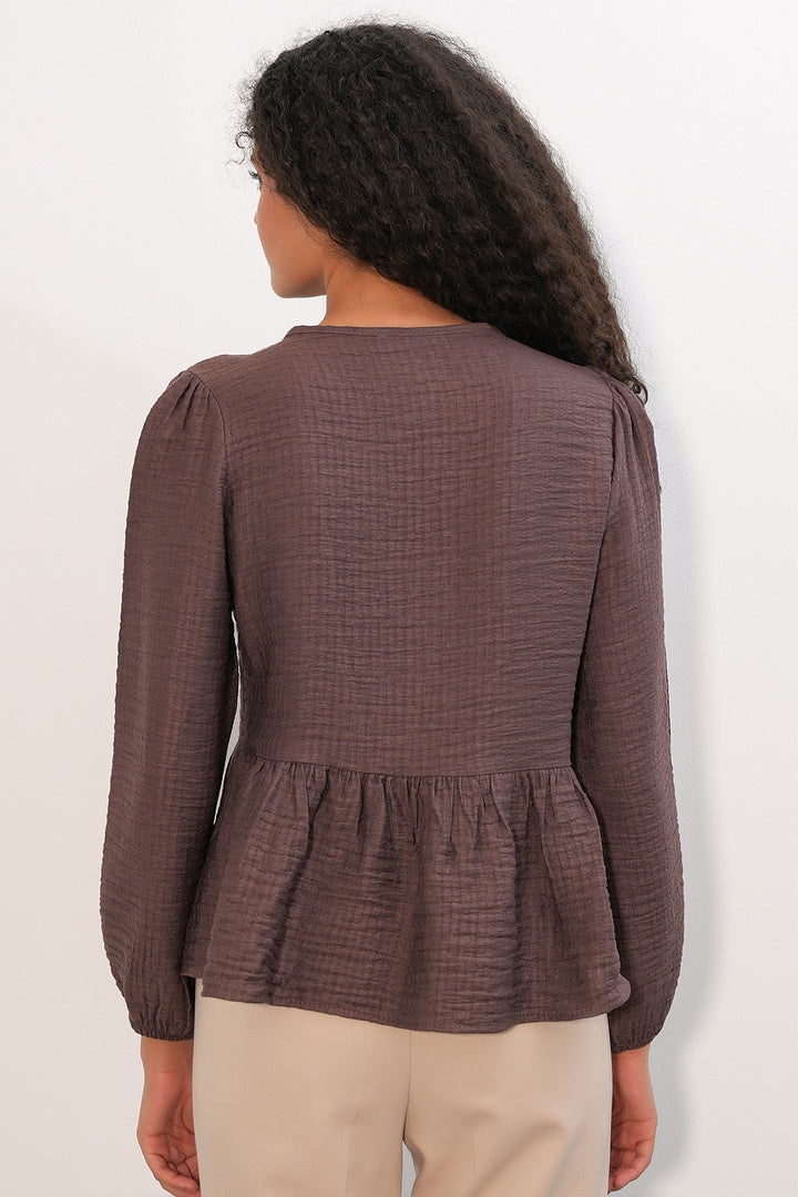 Bigdart Blouse à lacets et volants 999 pour femme - Marron