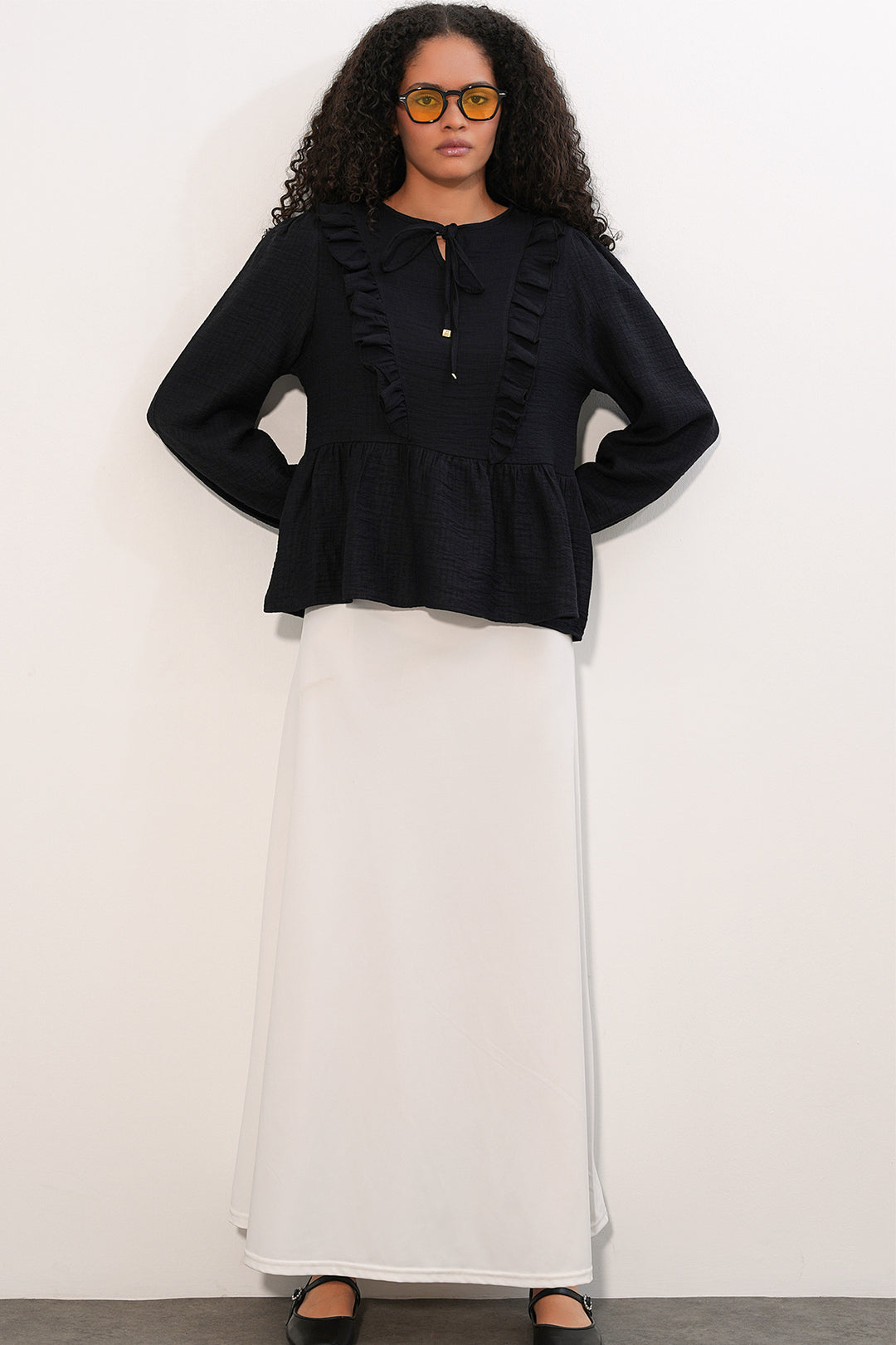 Bigdart Blouse à lacets et volants pour femme 999 - Noir