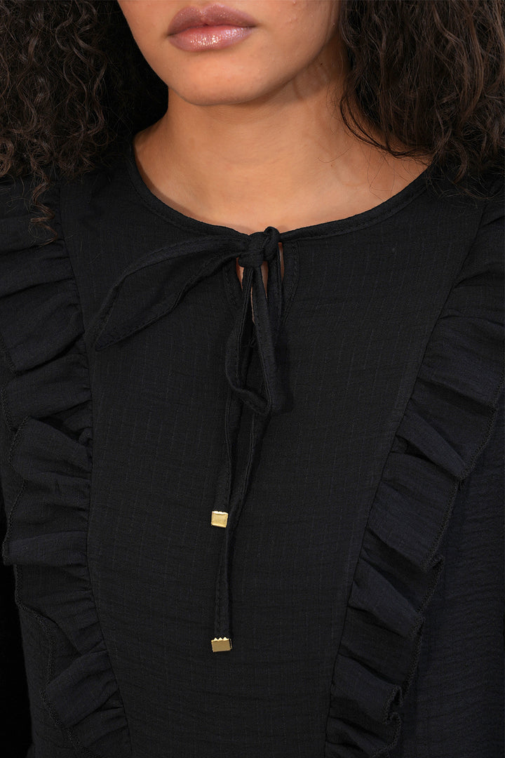 Bigdart Blouse à lacets et volants pour femme 999 - Noir
