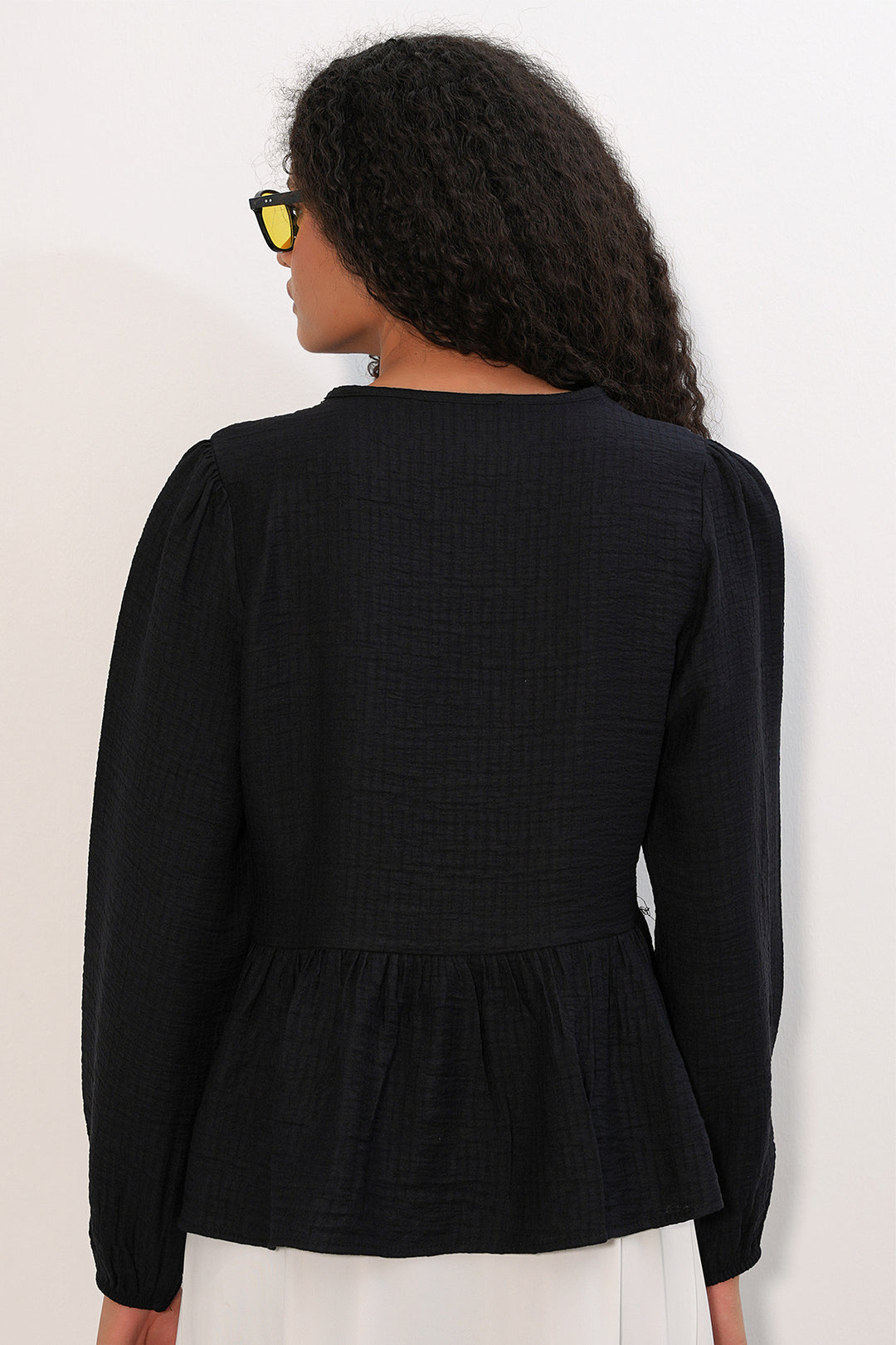Bigdart Blouse à lacets et volants pour femme 999 - Noir