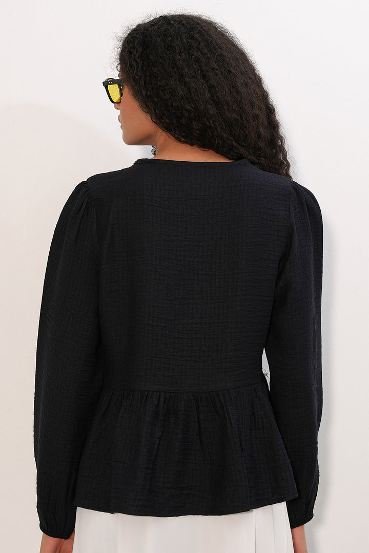 Bigdart Blouse à lacets et volants pour femme 999 - Noir