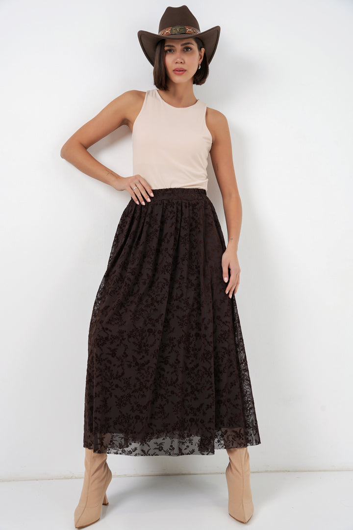 Bigdart Jupe doublée imprimée en velours pour femme 8069 - Marron