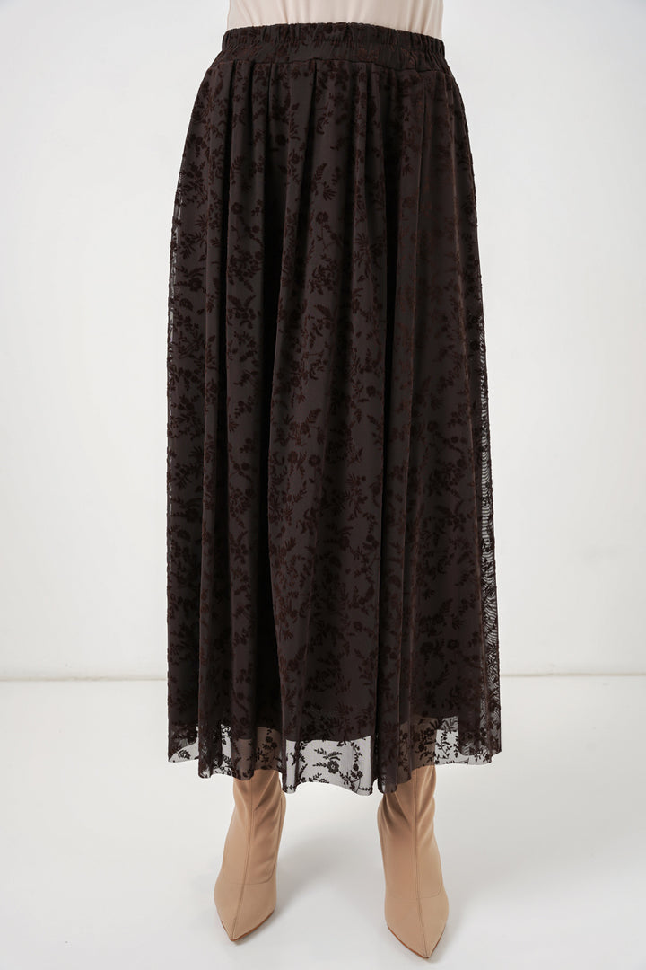 Bigdart Jupe doublée imprimée en velours pour femme 8069 - Marron