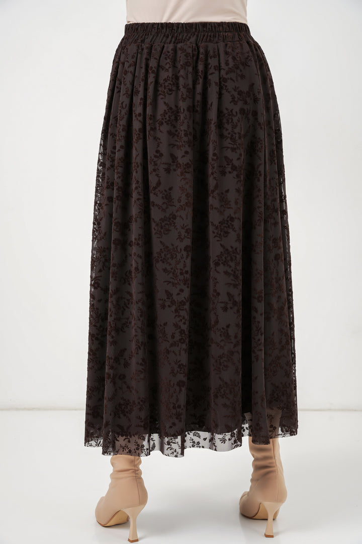 Bigdart Jupe doublée imprimée en velours pour femme 8069 - Marron