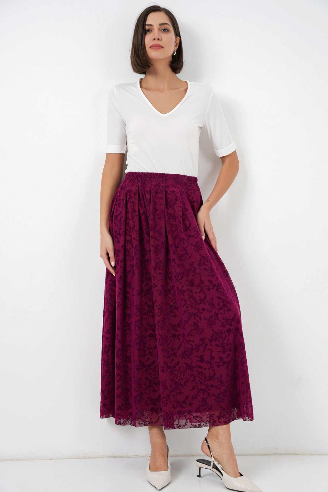 Bigdart Jupe en velours imprimée doublée 8069 - Violet