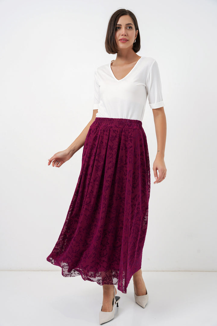 Bigdart Jupe en velours imprimée doublée 8069 - Violet