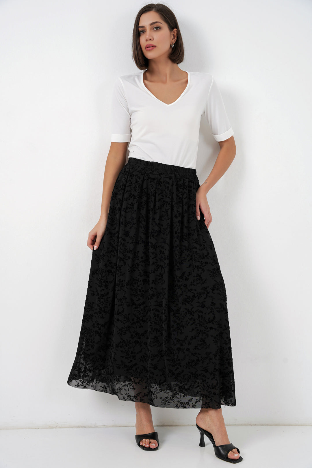 Bigdart Jupe doublée imprimée en velours pour femme 8069 - Noir
