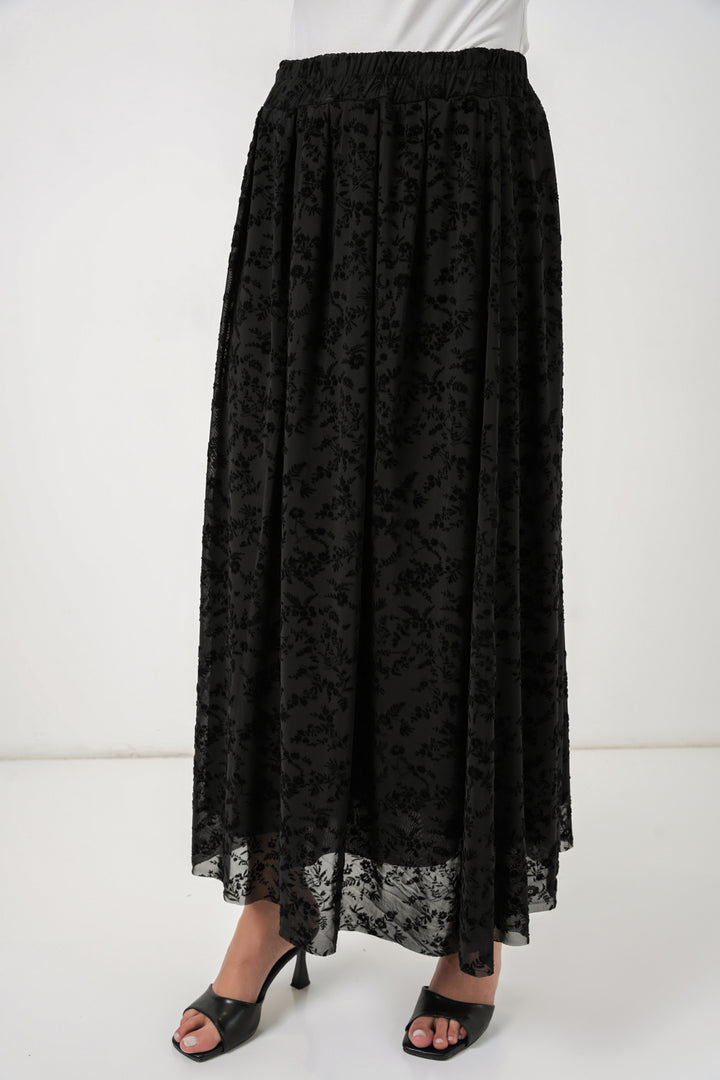 Bigdart Jupe doublée imprimée en velours pour femme 8069 - Noir