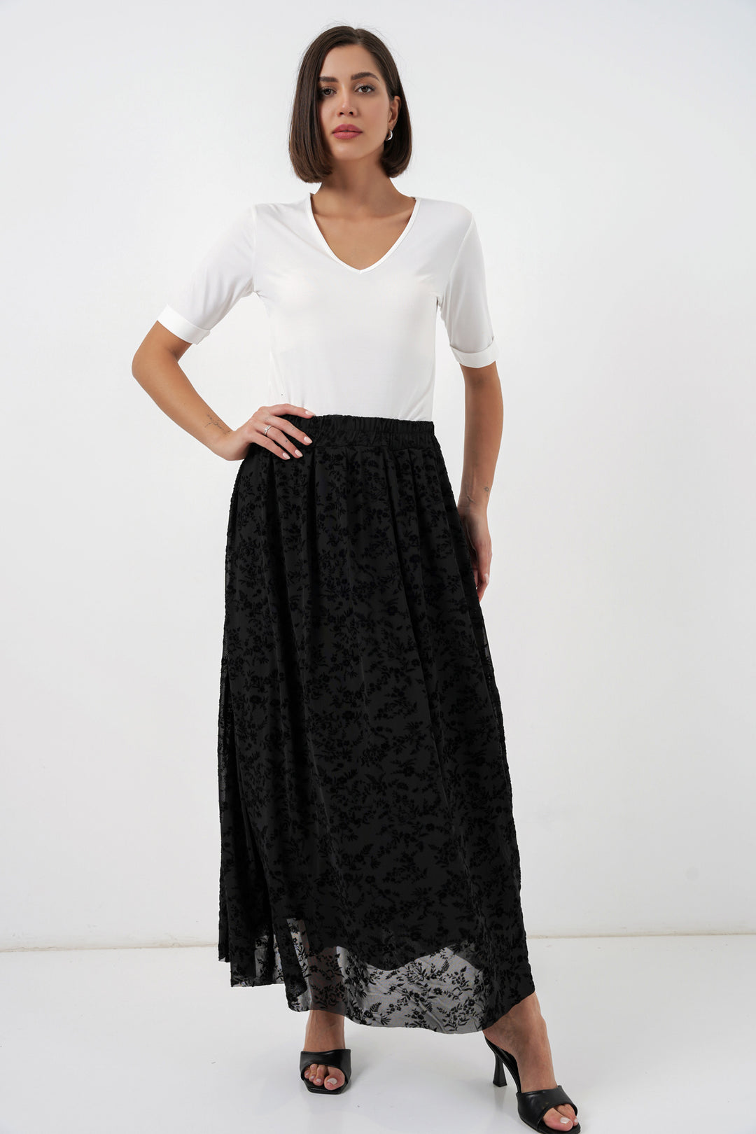 Bigdart Jupe doublée imprimée en velours pour femme 8069 - Noir