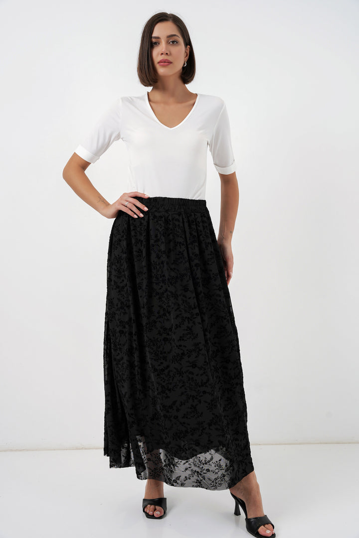 Bigdart Jupe doublée imprimée en velours pour femme 8069 - Noir
