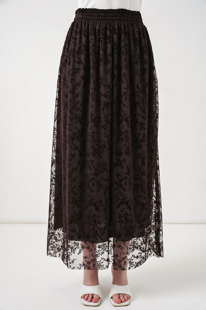 Bigdart Jupe doublée à motifs en velours pour femme 8076 - Marron