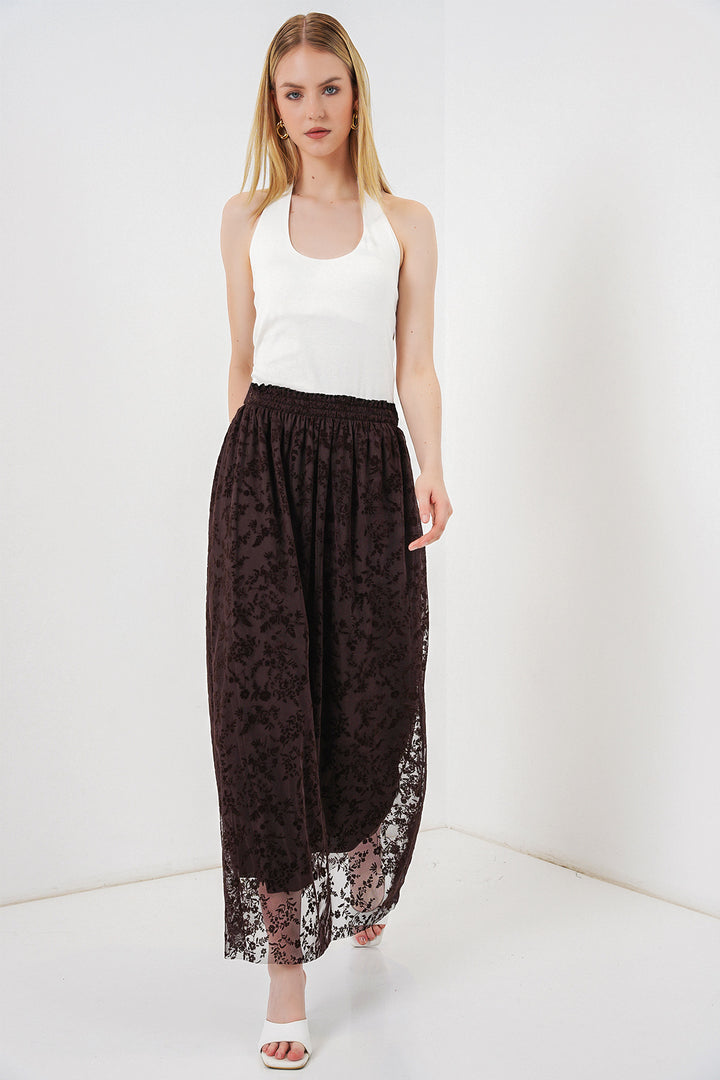 Bigdart Jupe doublée à motifs en velours pour femme 8076 - Marron