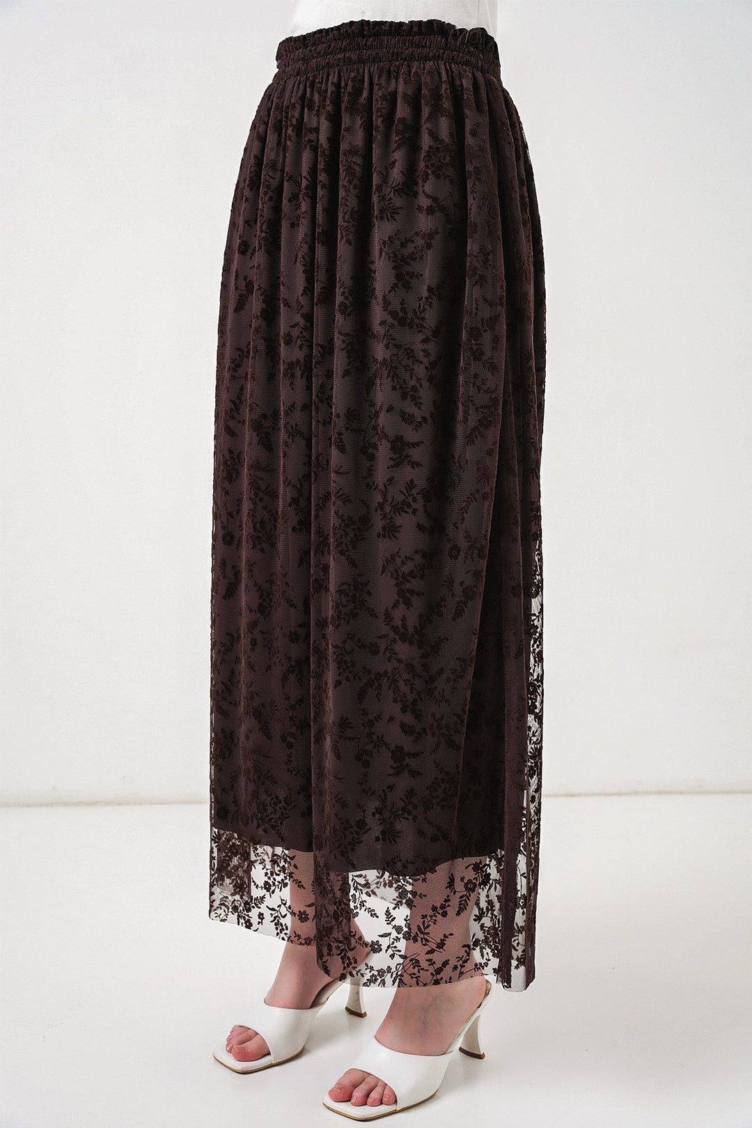 Bigdart Jupe doublée à motifs en velours pour femme 8076 - Marron