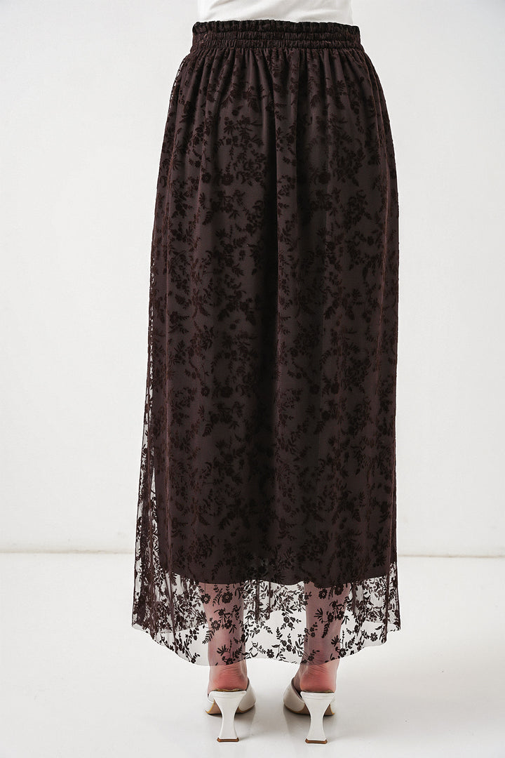 Bigdart Jupe doublée à motifs en velours pour femme 8076 - Marron