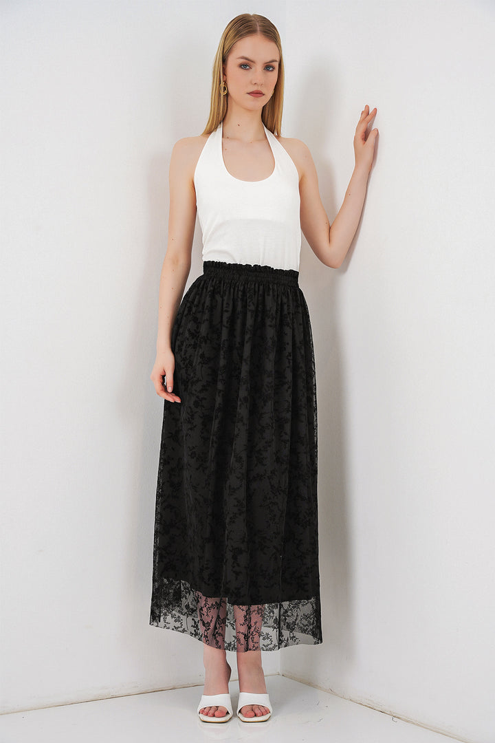 Bigdart Jupe doublée à motifs en velours pour femme 8076 - Noir