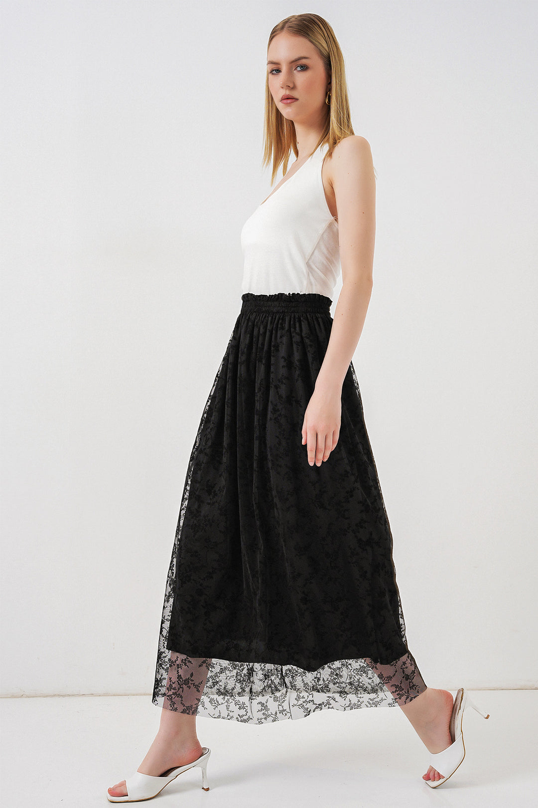 Bigdart Jupe doublée à motifs en velours pour femme 8076 - Noir