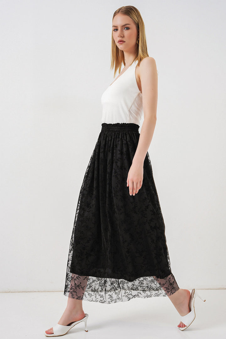 Bigdart Jupe doublée à motifs en velours pour femme 8076 - Noir
