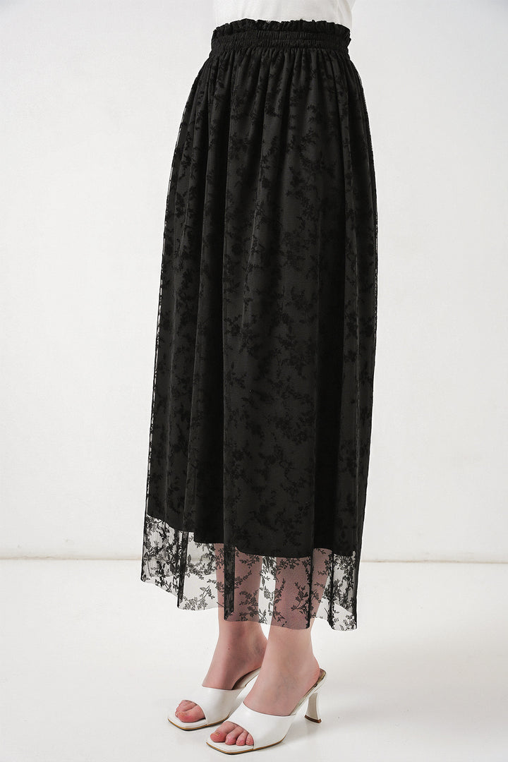 Bigdart Jupe doublée à motifs en velours pour femme 8076 - Noir