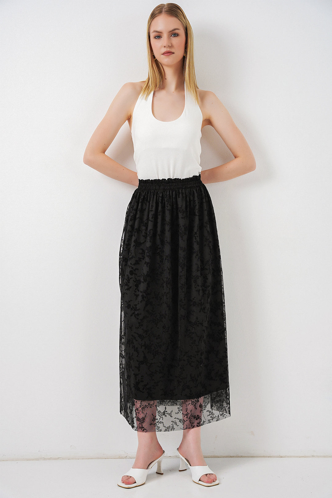 Bigdart Jupe doublée à motifs en velours pour femme 8076 - Noir