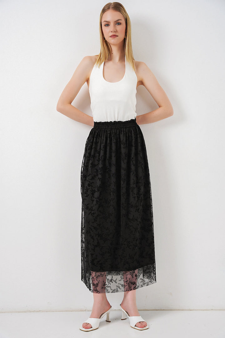 Bigdart Jupe doublée à motifs en velours pour femme 8076 - Noir
