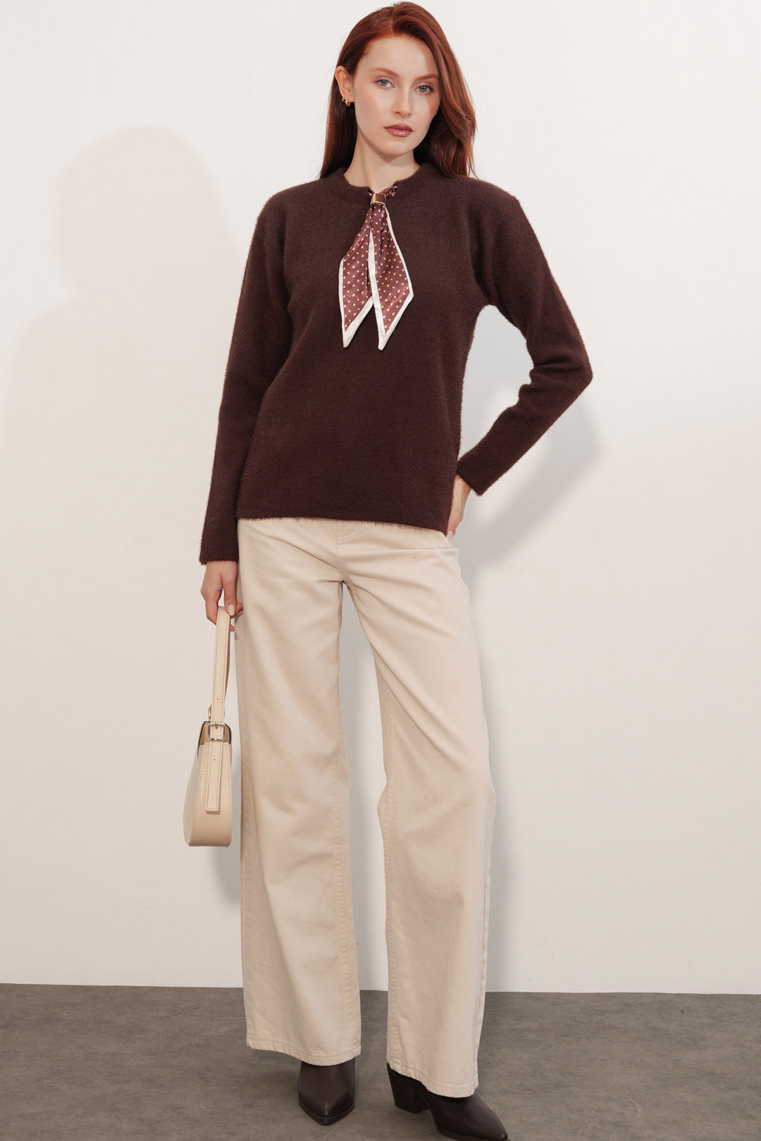 Bigdart Pull à col oversize avec détail en foulard 15971 - Marron