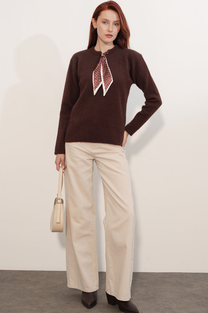 Bigdart Pull à col oversize avec détail en foulard 15971 - Marron