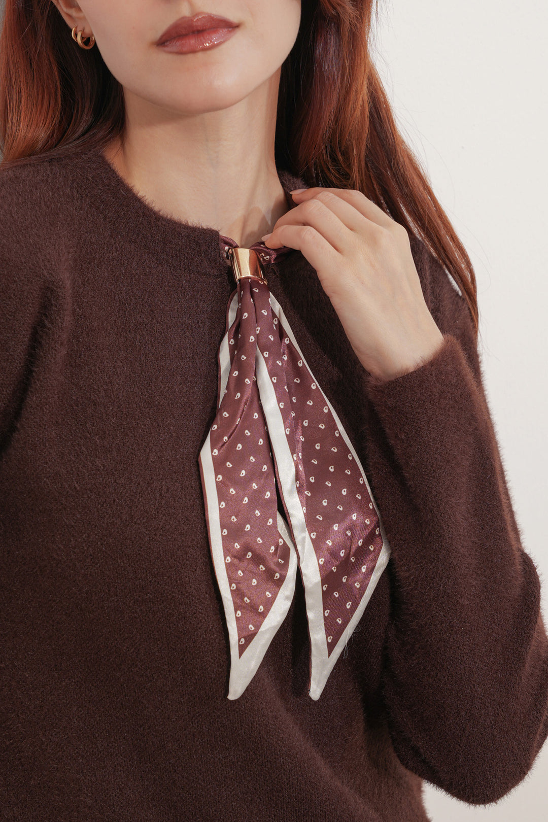 Bigdart Pull à col oversize avec détail en foulard 15971 - Marron
