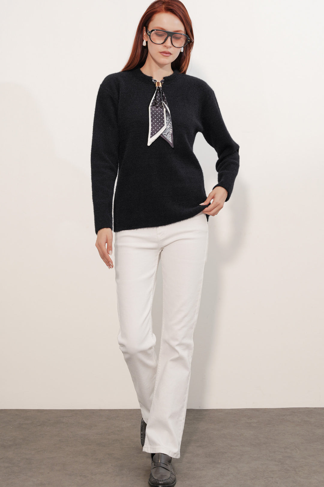 Bigdart Pull à col oversize avec détail en foulard 15971 - Noir