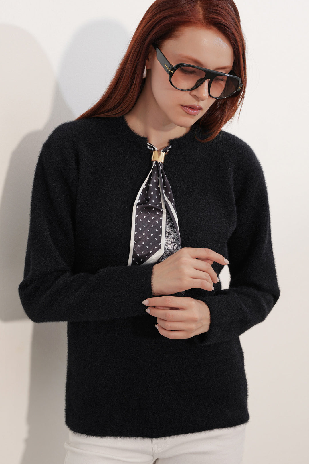 Bigdart Pull à col oversize avec détail en foulard 15971 - Noir