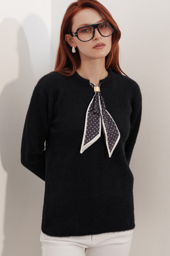 Bigdart Pull à col oversize avec détail en foulard 15971 - Noir