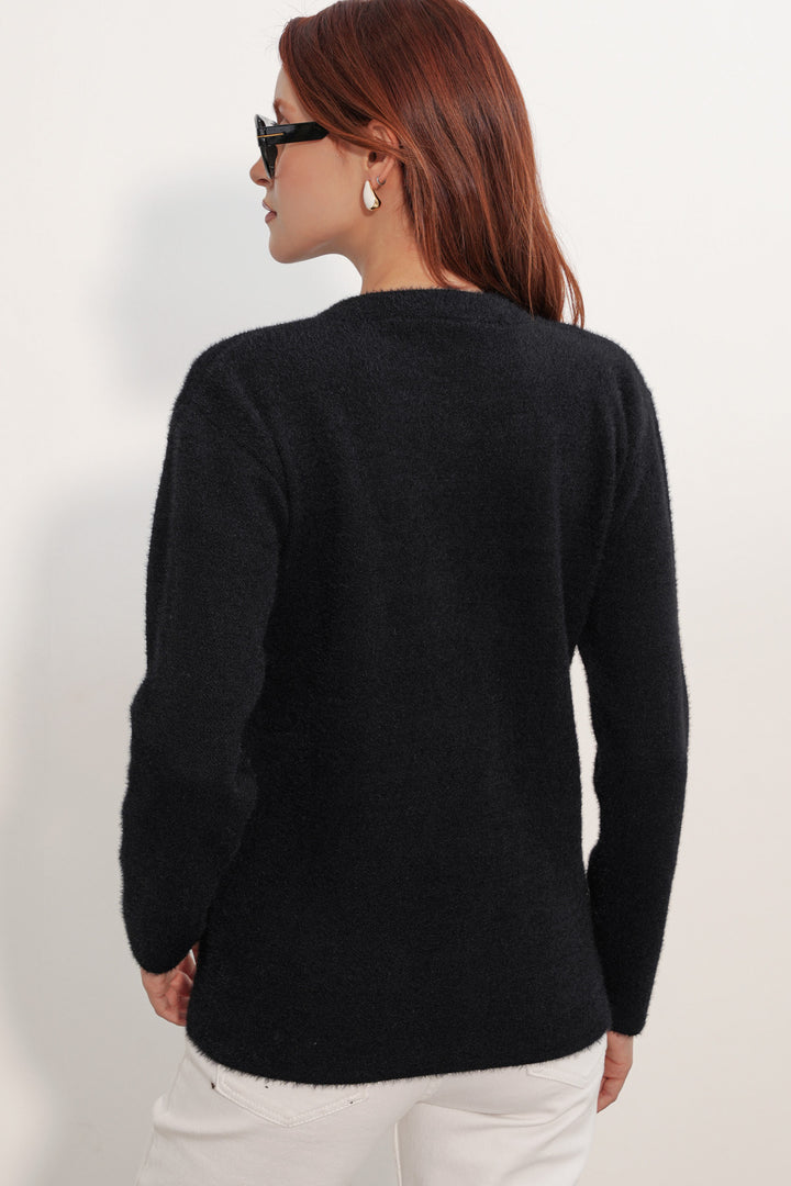 Bigdart Pull à col oversize avec détail en foulard 15971 - Noir
