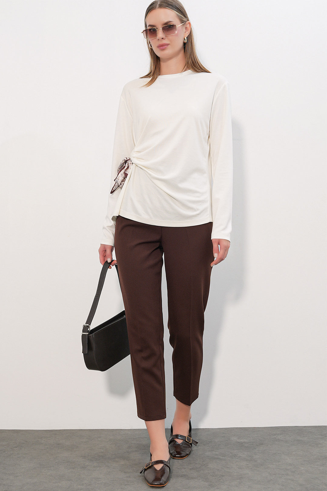 Bigdart Blouse à manches longues avec détail foulard pour femme 40000 - Blanc