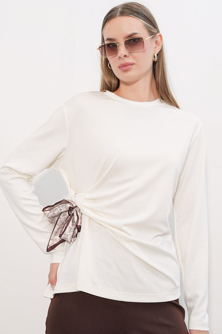 Bigdart Blouse à manches longues avec détail foulard pour femme 40000 - Blanc