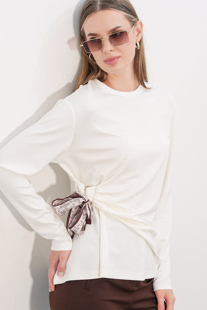 Bigdart Blouse à manches longues avec détail foulard pour femme 40000 - Blanc
