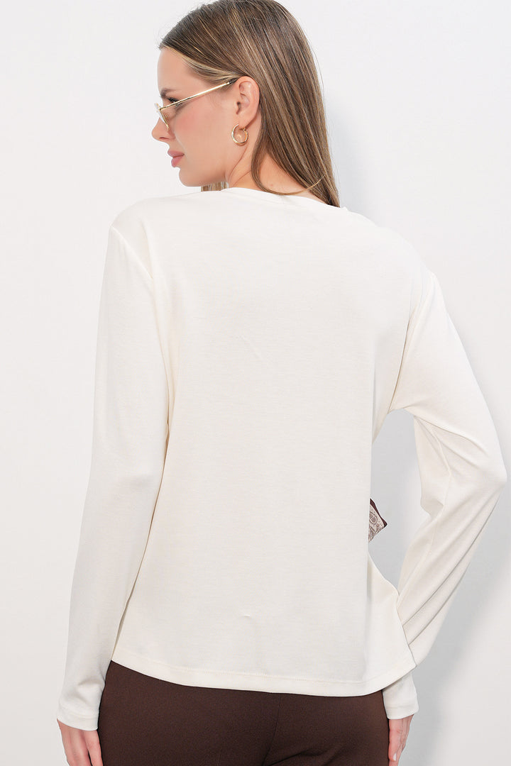 Bigdart Blouse à manches longues avec détail foulard pour femme 40000 - Blanc